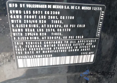 2024 Volkswagen Tiguan 2.0T Sel R-Line z USA, uszkodzony, nr VIN 3VV4B7AX7RM072339